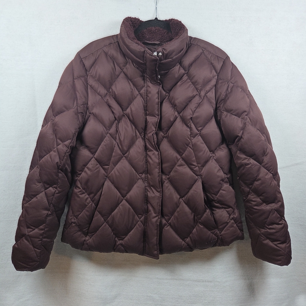 Eddie Bauer Goose Down Jacket Brown Quilted Faux Fur Collar Warm EB650 XL